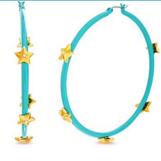 Steve Madden Casted Stars Teal And Gold Hoops Nwt 25$